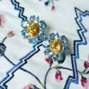 Nicola Bathie paris gold and marigold flower earrings